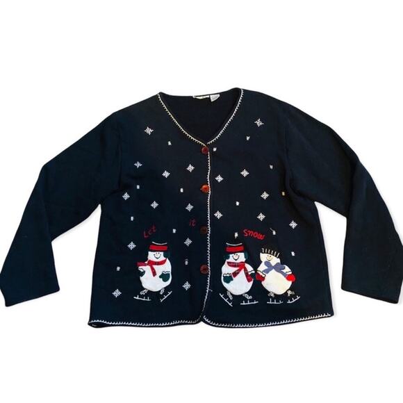 Vintage Paul Harris Let It Snow Cardigan L | 90s Snowman Ugly Christmas Sweater - Picture 3 of 16